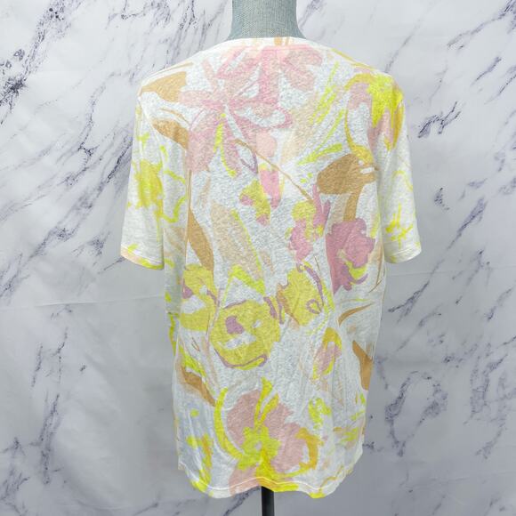 Ted Baker London | Ciana V-Neck Floral Linen/Cotton Blend T-Shirt | US 8 (S/M) - Picture 5 of 11